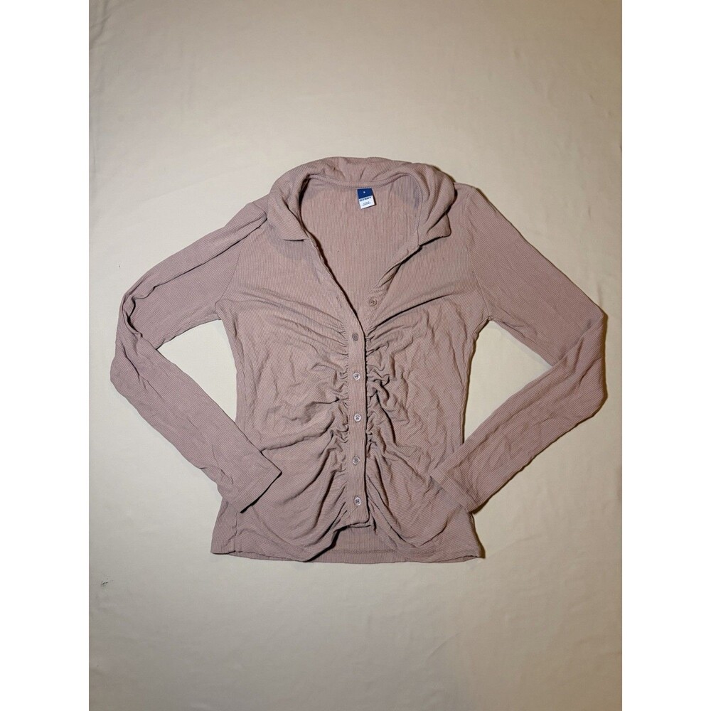 Old Navy Women’s Ruched Ribbed Button Front Top Pink Size Small - Picture 2 of 6